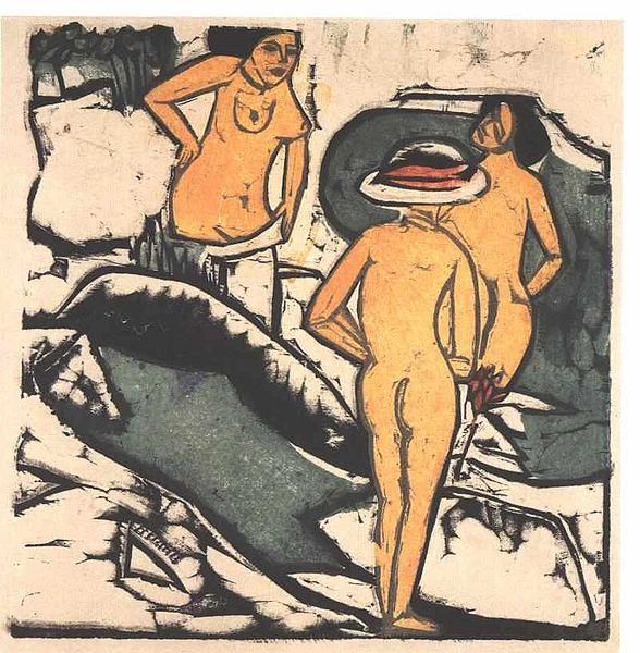 Ernst Ludwig Kirchner Bathing women between white rocks oil painting picture